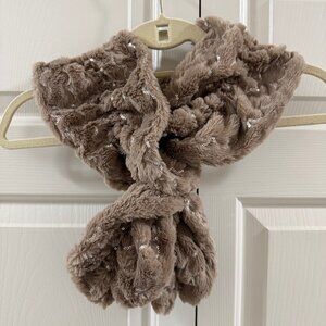Faux Fur Sequin Scarf Taupe Plush Pull-Through Winter Glam Wrap